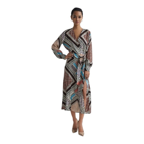 NWT Reiss Allegra Scarf Print Midi Dress - Picture 2 of 7